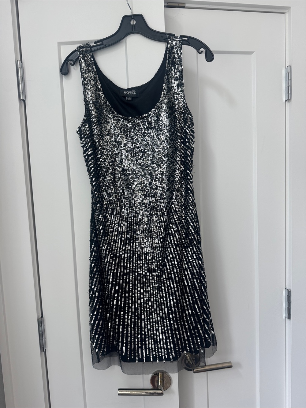 Adrianna Papell Black and Silver Sequin Mini Dress